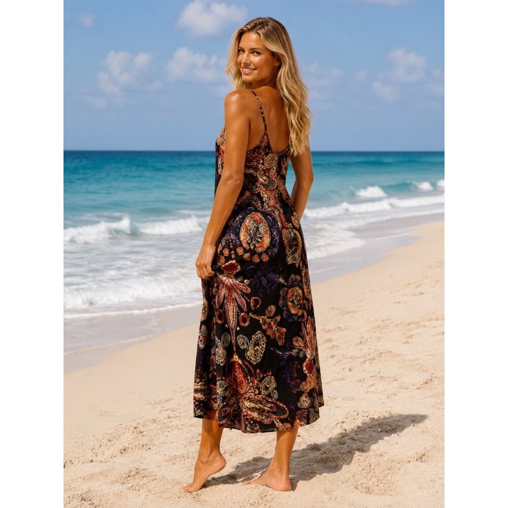 Natural Life Sadie Sz M Medium Boho Floral Spaghetti Strap Maxi Midi Dress Indie - Picture 2 of 7